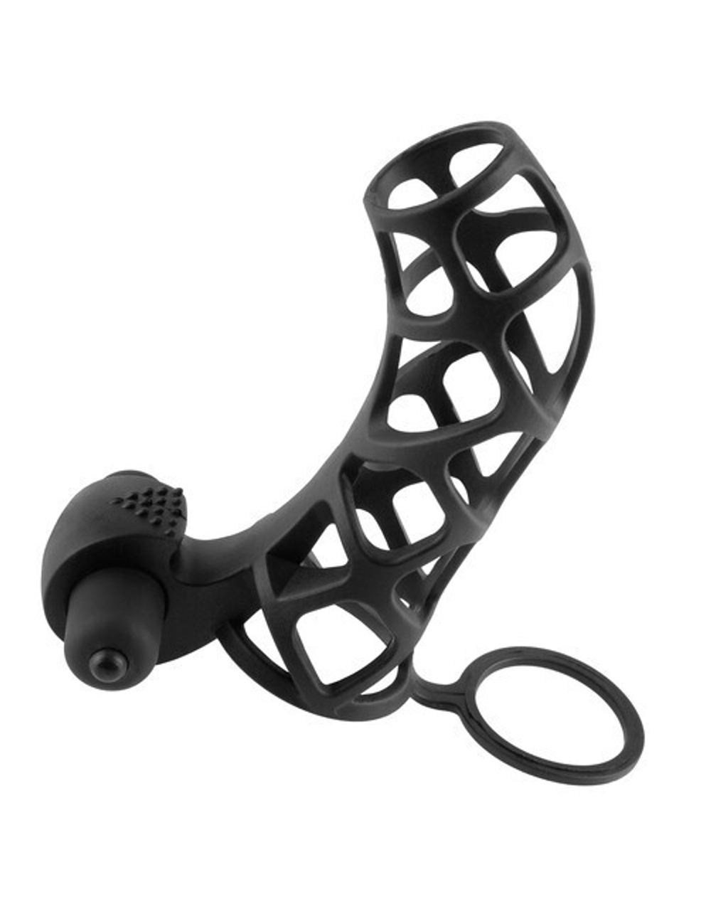 Стимулирующая вибро-насадка с фиксацией на мошонке Extreme Silicone Power Cage (Цвет: черный)