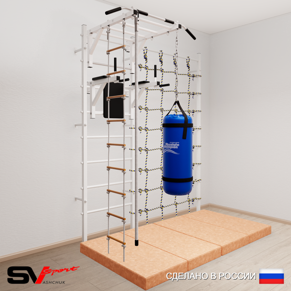 Шведская стенка Sv Sport усиленная 64570 (Турник рукоход/Брусья/Канат/Лестница/Цепь/Мешок 30кг/Мат 2м/Канатный лаз)