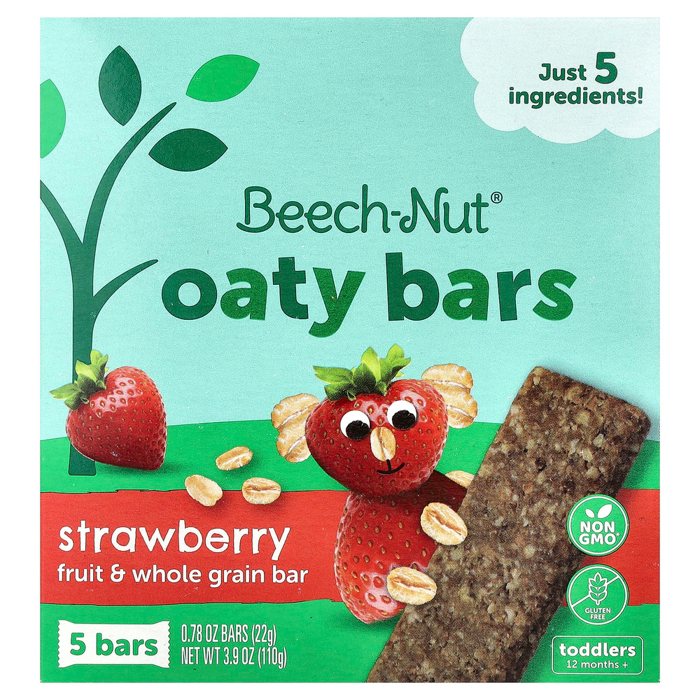 Beech-Nut, овсяные батончики, для детей от 12 месяцев, клубника, 5 батончиков по 22 г (0,78 унции)