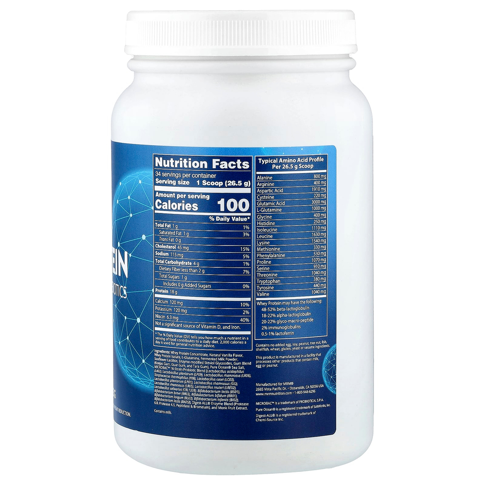 MRM Nutrition, сывороточный протеин с пробиотиками и постбиотиками, ваниль, 923 г (2,03 фунта)