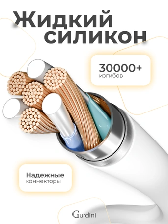 Кабель Type-C to Lightning Gurdini Silicone Data Cable 20V/3A 60W 1m (LED) белый