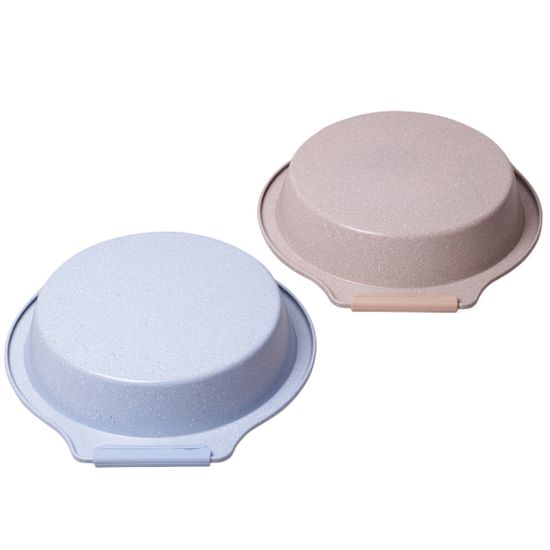 Форма для запекания из углеродистой стали круглая Kamille KM-6029 (37х34х6 см) голубой и бежевый мрамор