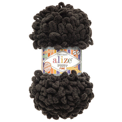 Пряжа Alize (Ализе) Puffy Fine / уп.5 мот. по 100 г, 14м, 1060 черно-серый