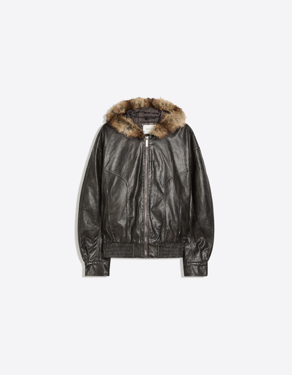 Мужская куртка из искусственной кожи с меховым капюшоном - BERSHKA