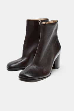 ZARA КОЖАНЫЕ БОТИЛЬОНЫ НА КАБЛУКЕ, КОРИЧНЕВЫЙ