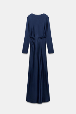 ZARA ДЛИННОЕ АТЛАСНОЕ ПЛАТЬЕ ZW COLLECTION, СИНИЙ