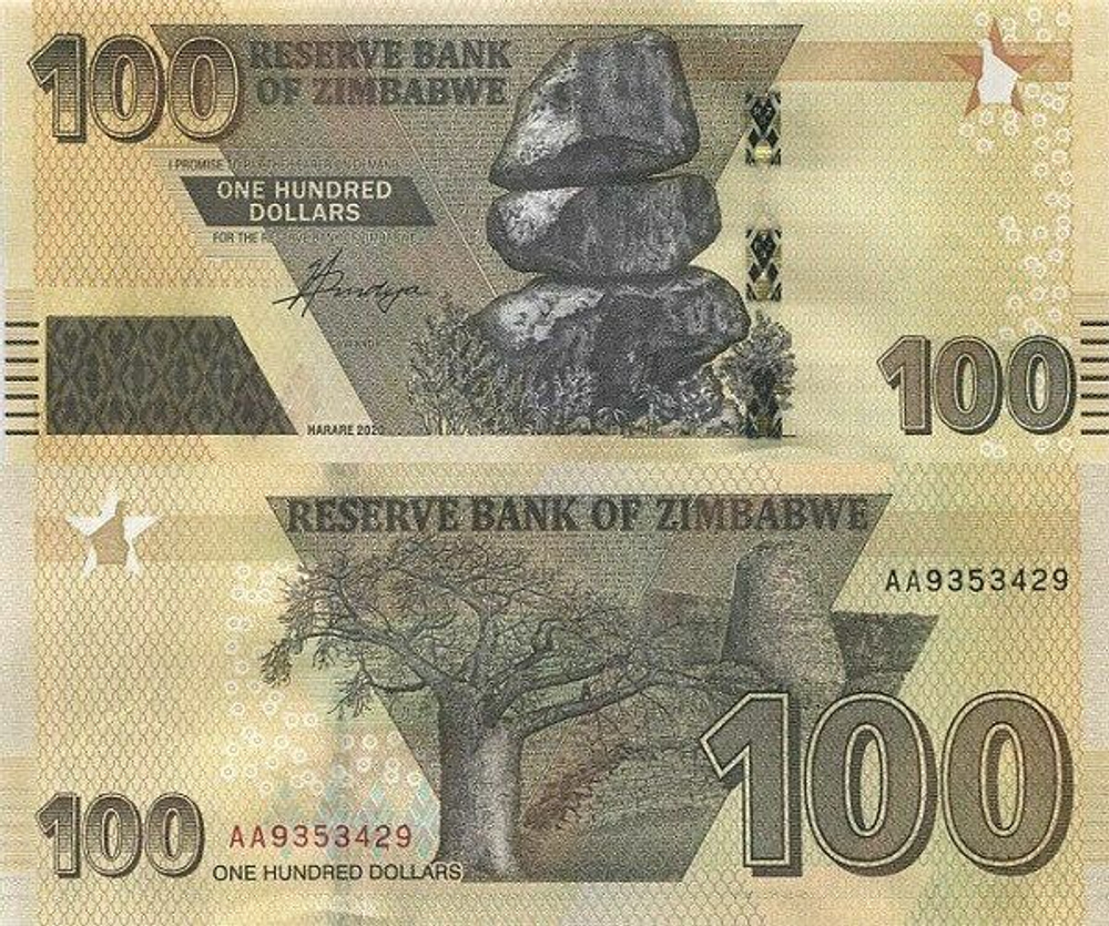Зимбабве 100 долларов 2020-2023 P-W106 UNC