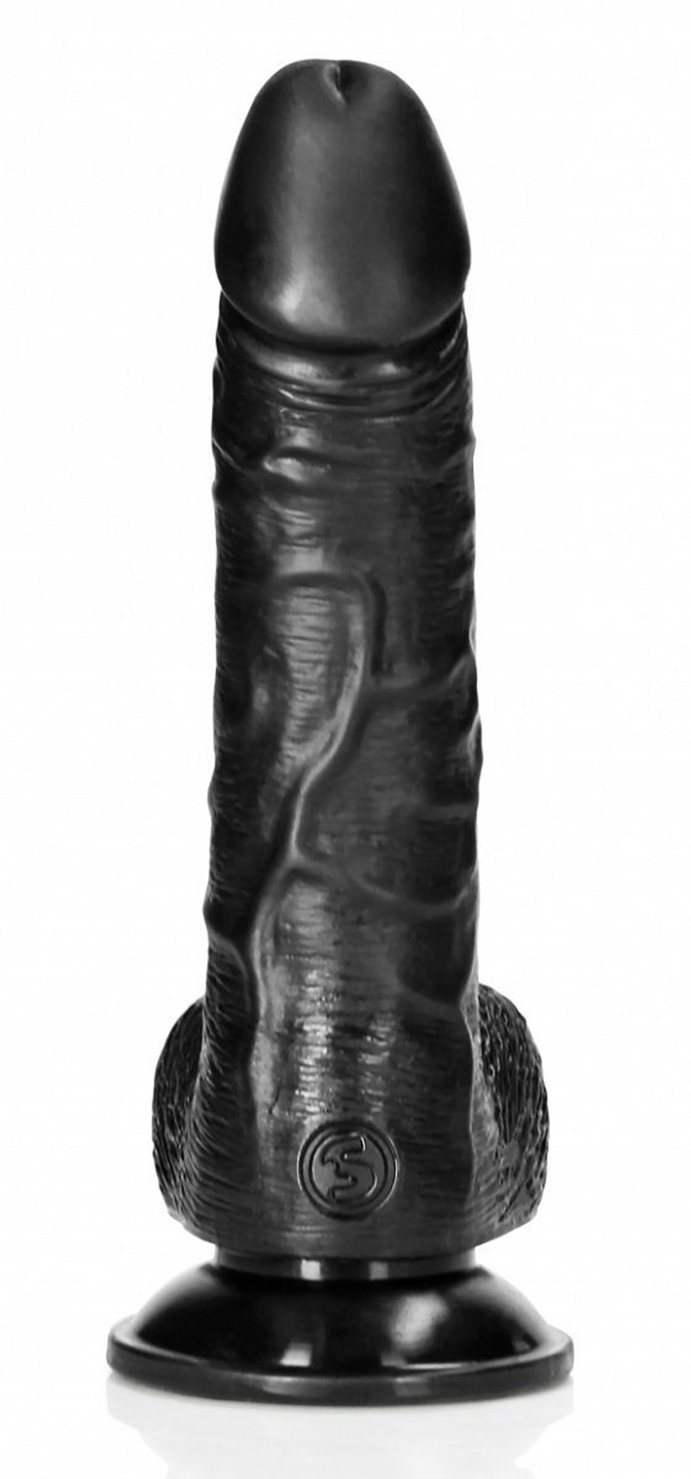 Черный фаллоимитатор Curved Realistic Dildo Balls Suction Cup 6 - 15,5 см. (Цвет: черный)