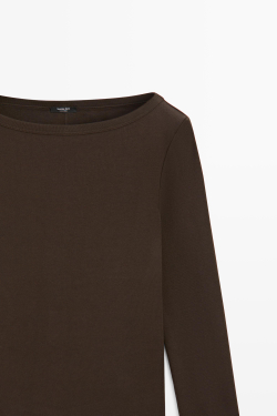 Massimo Dutti Футболка с длинными рукавами и вырезом лодочкой, коричневый