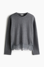 Топ из джерси с кружевной лентой — свободный крой - H&M