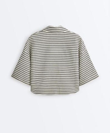 Oysho Футболка поло Relaxed в полоску из смесового хлопка, светлый экрю