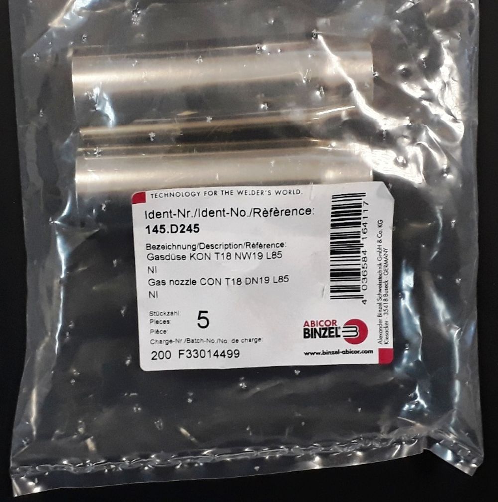145.D245 Газовое сопло цилиндрическое D19,0/85,0 Abicor Binzel