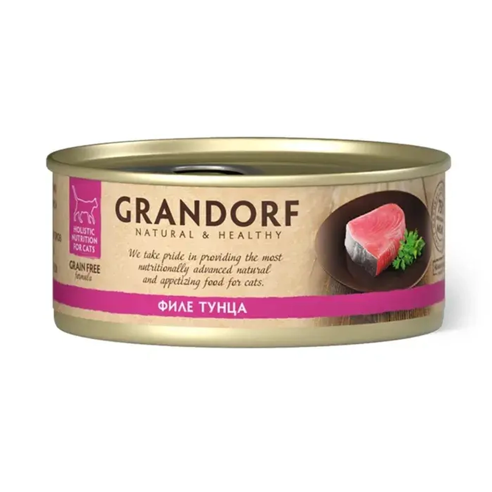 Корм для кошек Grandorf филе тунца в бульоне консервированный 70г