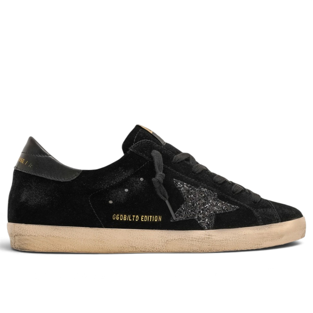 Women's Golden Goose Super-Star in Black Suede with Black Star