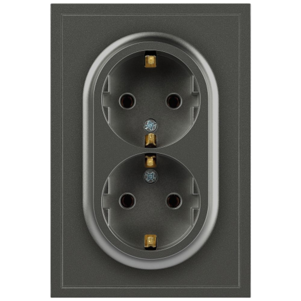 Розетка ЭРА Galaxy 15-2105-06 с заземлением двойная 2X2P+E Schuko со шторками IP20 16А-250В графит | Эра Galaxy