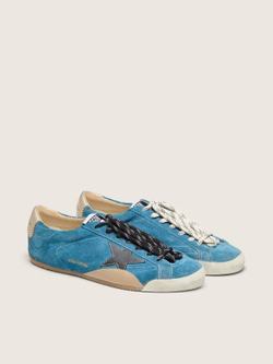 True Star of suede in steel blue with black star and cream heel tab