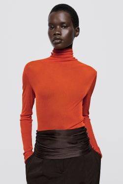 Massimo Dutti Футболка с высоким вротником из 100% шелка - Limited Edition, красный