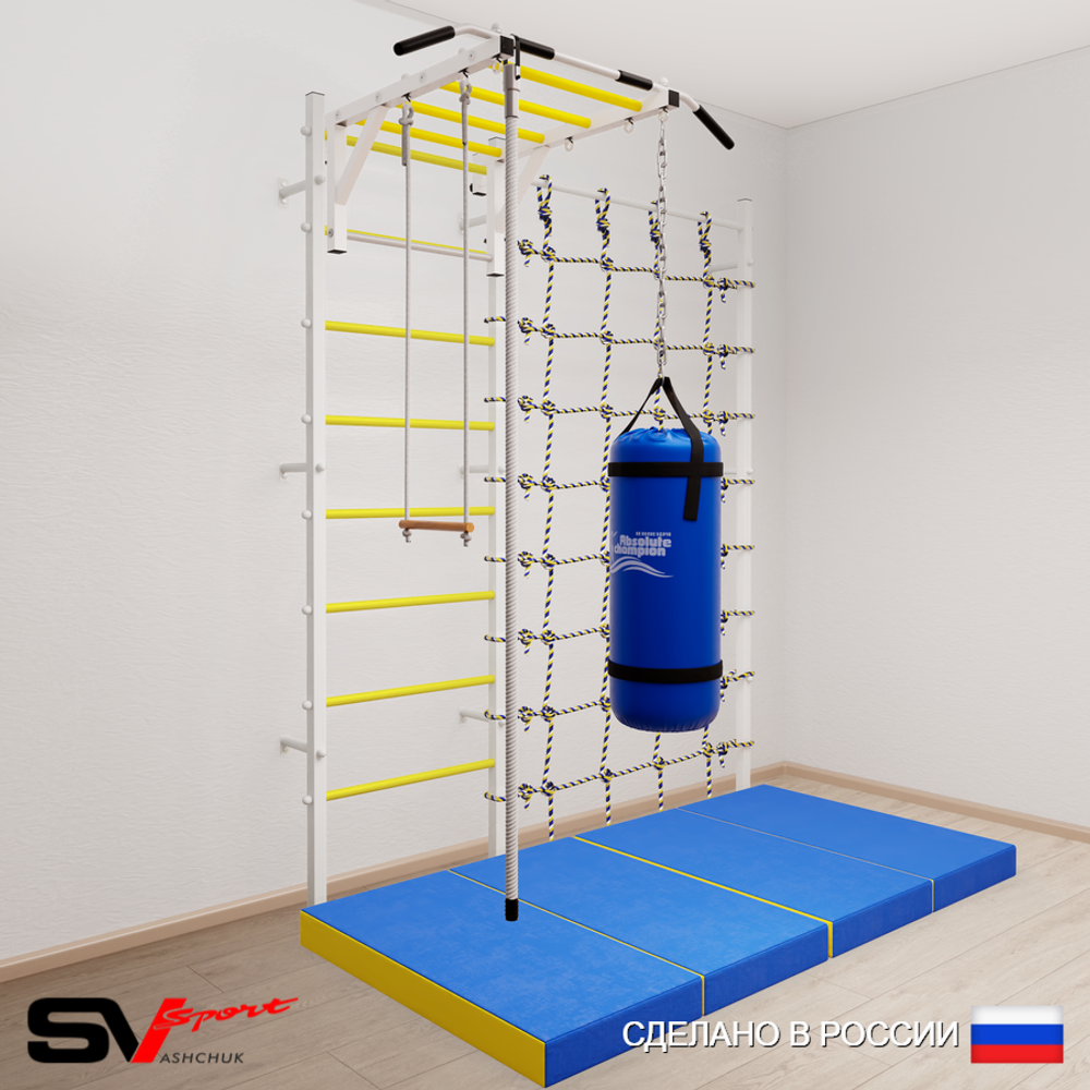 Шведская стенка Sv Sport усиленная 63570 (Турник рукоход/Канат/Трапеция/Цепь/Мешок 30кг/Мат 2м/Канатный лаз)