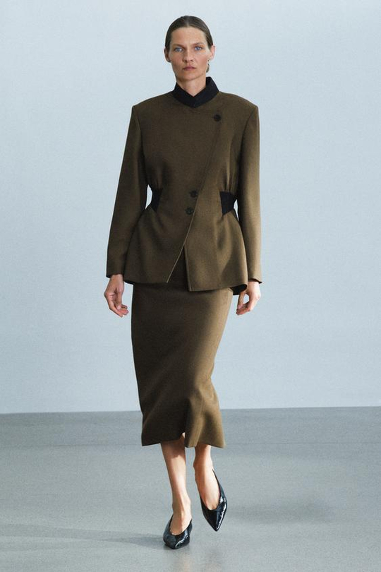 ZARA ЮБКА ПРЯМОГО КРОЯ ИЗ 100% ШЕРСТИ — ZW COLLECTION, ПЫЛЬНЫЙ ХАКИ