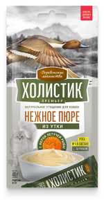 Деревенские лакомства Холистик Премьер для кошек Нежное пюре из утки с икрой летучей рыбы 4х10г