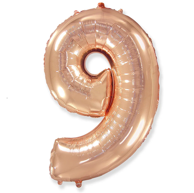 Шар фольга Цифра 9 Rose Gold Розовое Золото 102 см с гелием