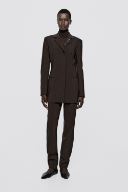 Massimo Dutti Длинный блейзер из смесовой шерсти - Limited Edition, шоколадно-коричневый