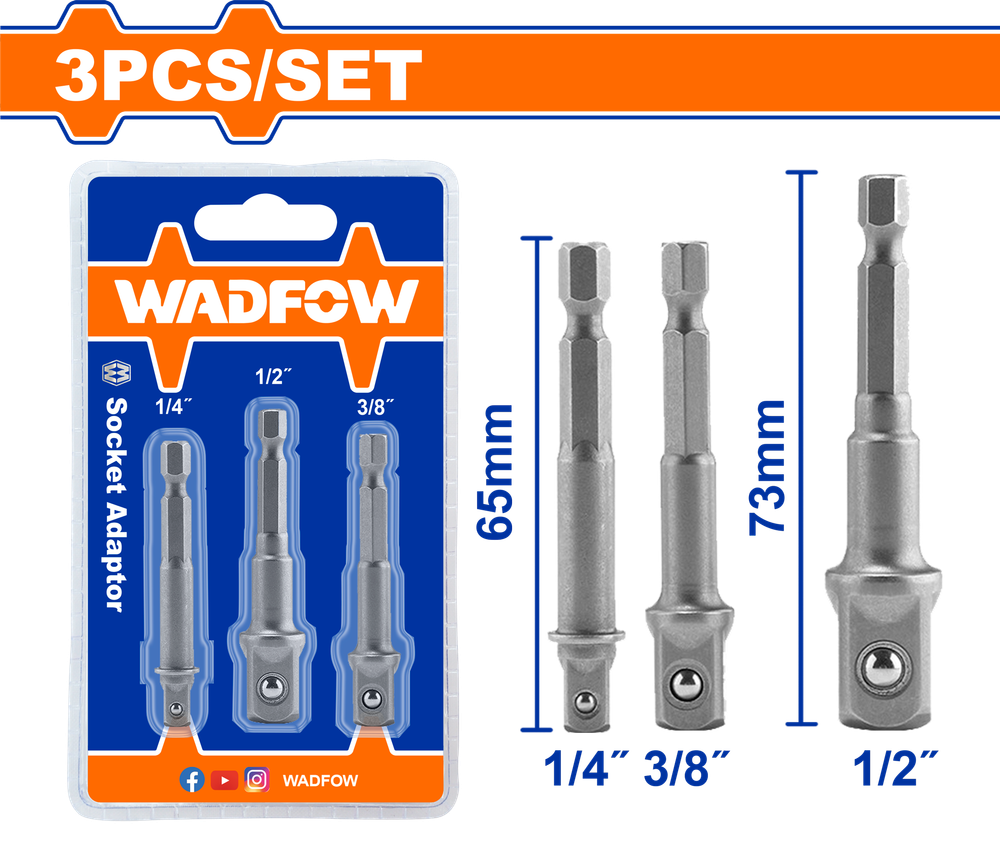 Набор адаптеров 1/4 " для торцевых головок WADFOW WSV4K01 1/4" 3/8" 1/2" 3 шт.