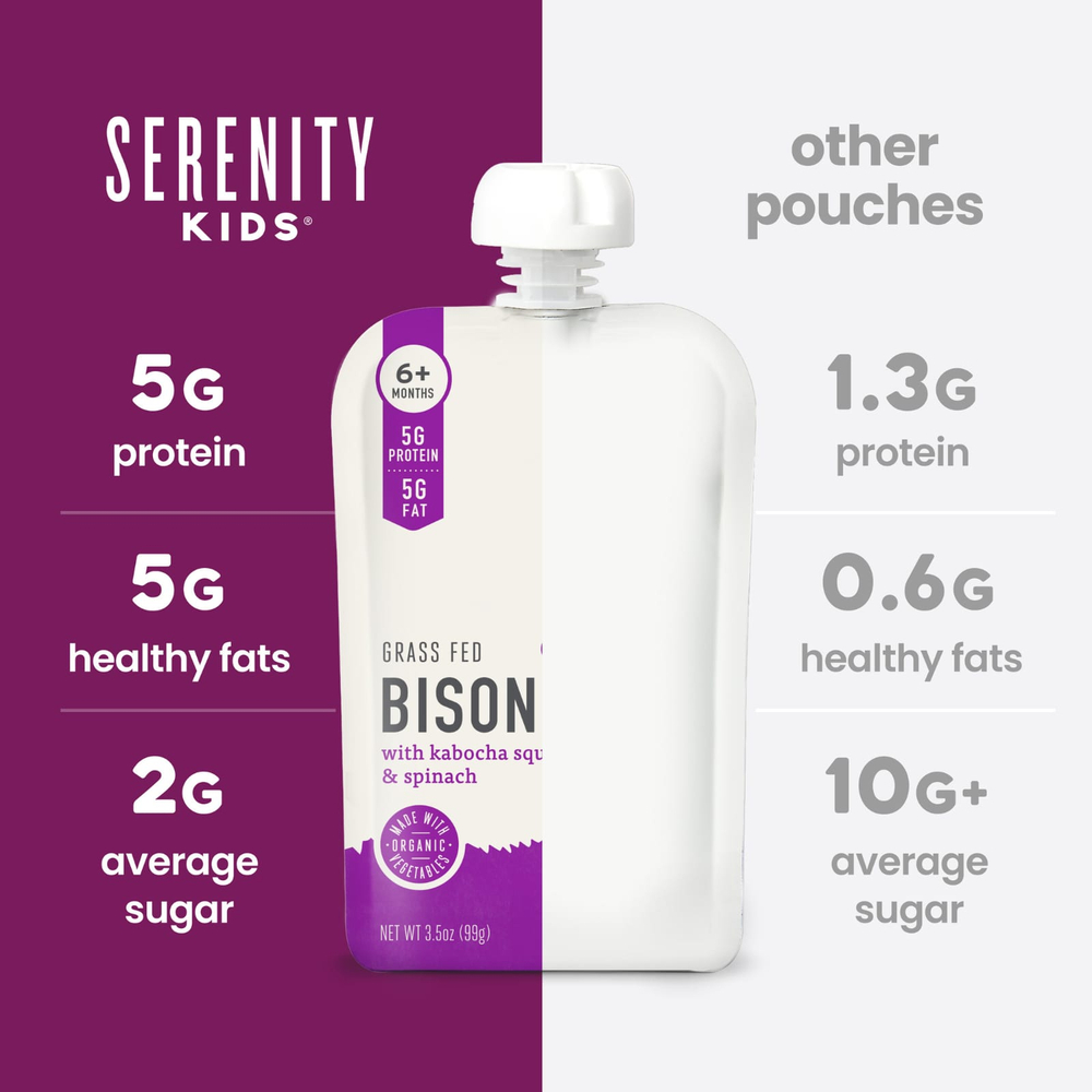 Serenity Kids, бизон травяного откорма с тыквой и шпинатом, для детей от 6 месяцев, 99 г (3,5 унции)