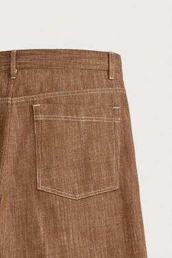 ZARA БРЮКИ RELAXED FIT С КОНТРАСТНОЙ ПРОСТРОЧКОЙ, ТЕМНЫЙ ЧЕРЕПИЧНЫЙ
