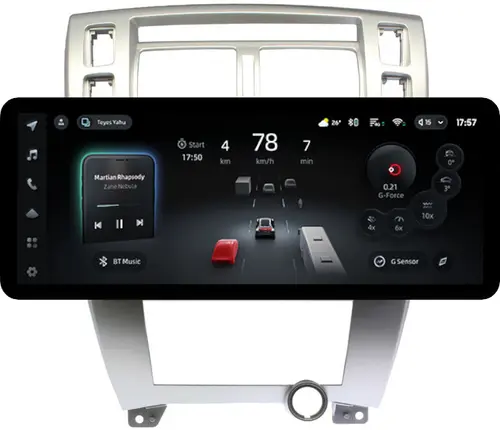 Магнитола для Hyundai Tucson 1 2004-2009 (рамка серебро) - Teyes CC4PRO монитор 12.3" 2K QLED + рамка 10, Android 13, Быстрейшая, Snapdragon 778G, ИИ, CarPlay, DSP, 4G SIM-слот
