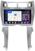 Магнитола для Toyota Vitz 2, Yaris 2 2005-2011 (рамка серебро тип 2) - FarCar S500-TS10 монитор 9.5" QLED на Android 14, Быстрая, CarPlay, 4G SIM-слот