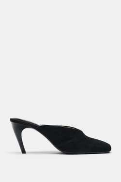 ZARA КОЖАНЫЕ МЮЛИ НА КАБЛУКЕ ZW COLLECTION, ЧЕРНЫЙ