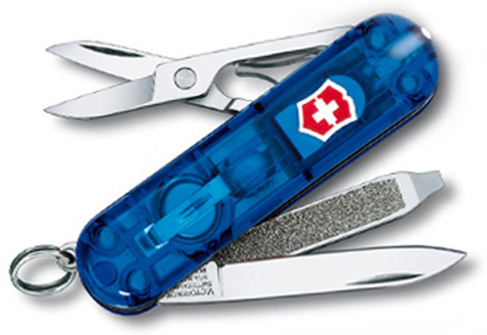 Нож-брелок Victorinox Classic Signature Lite, 58 мм, 7 функций, полупрозрачный синий
