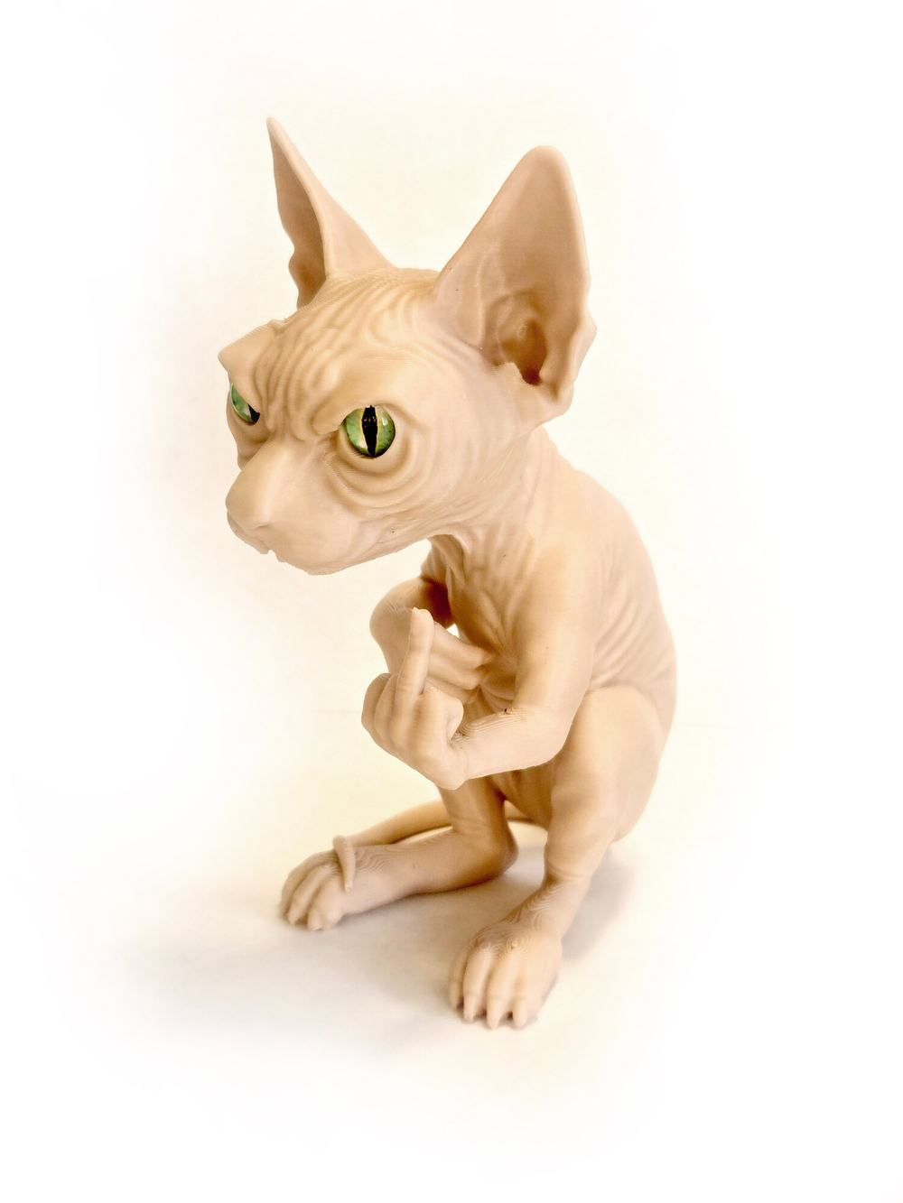 Фигурка кота, недовольный Сфинкс, 3Д печать, высота 13,5 см., бежевый