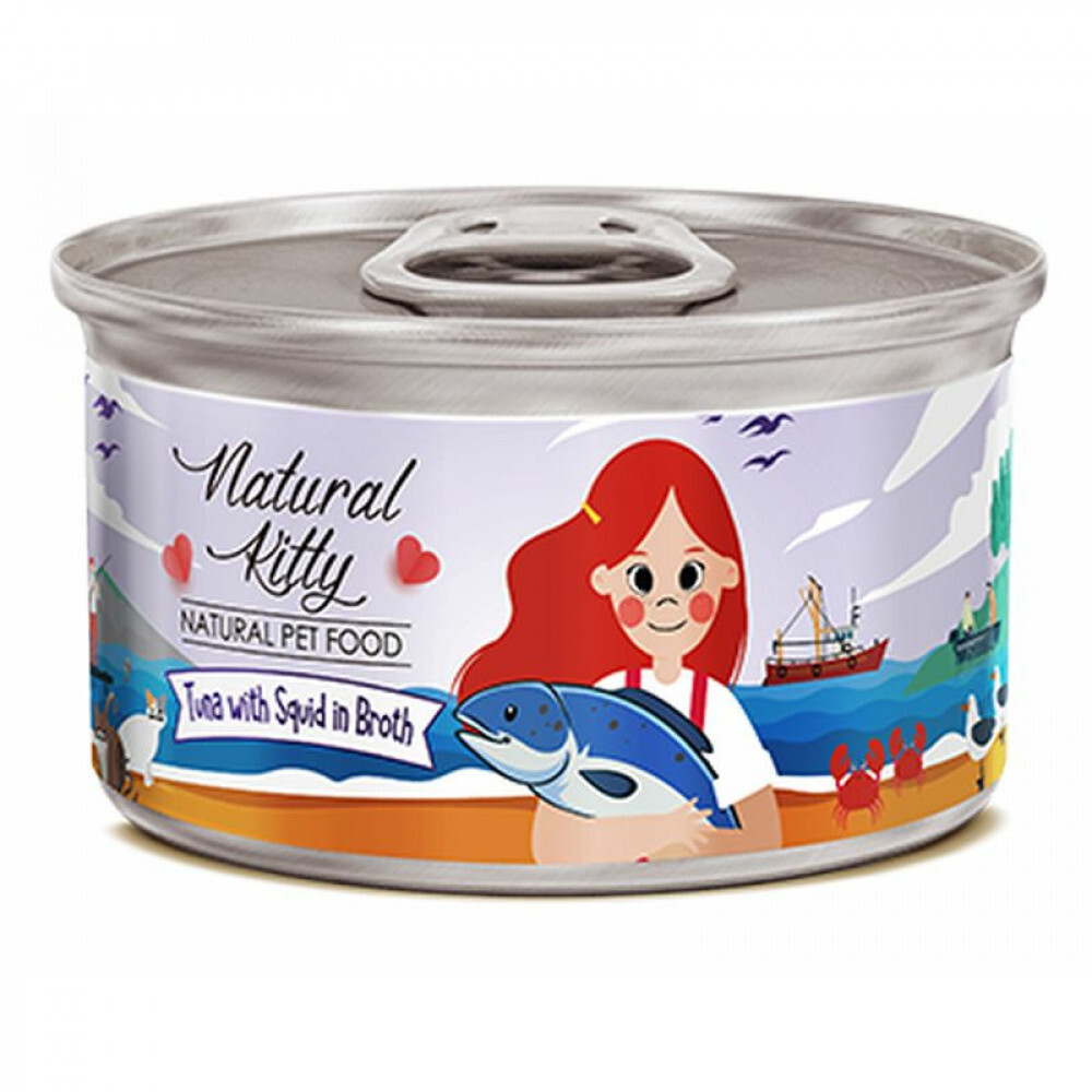 Pettric Natural Kitty Консервы Тунец с Кальмаром в бульоне, 80гр