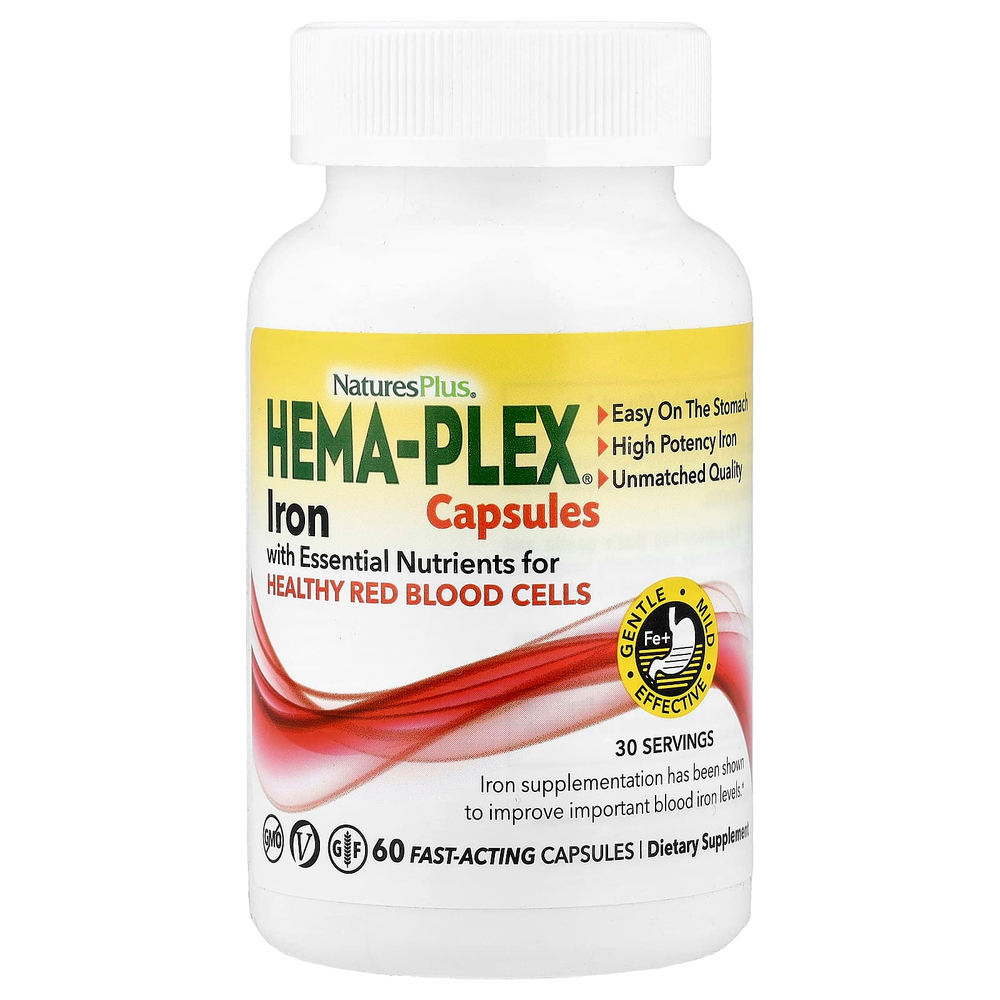 NaturesPlus, Hema-Plex®, железо, 60 быстродействующих капсул