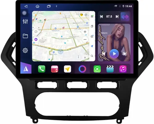 Магнитола для Ford Mondeo 4 2007-2010 (рамка чёрная) - FarCar S500+TS105 монитор 13" 2K QLED на Android 14, Быстрая, CarPlay, 4G SIM-слот