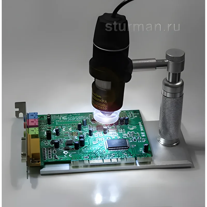 Инструментальный цифровой микроскоп ToupCam HCAM02000KPA - процесс исследования печатной платы