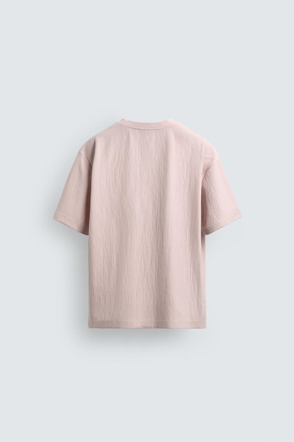 ZARA ФУТБОЛКА RELAXED FIT ИЗ РЕЛЬЕФНОЙ ТКАНИ, РОЗОВЫЙ