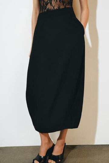 ZARA ЮБКА BARREL ZW COLLECTION, ЧЕРНЫЙ