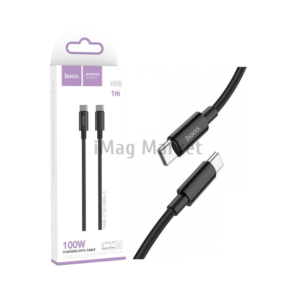 Зарядный кабель Hoco X68, USB-C - Type-C, 5A, 100W, 1 м, черный