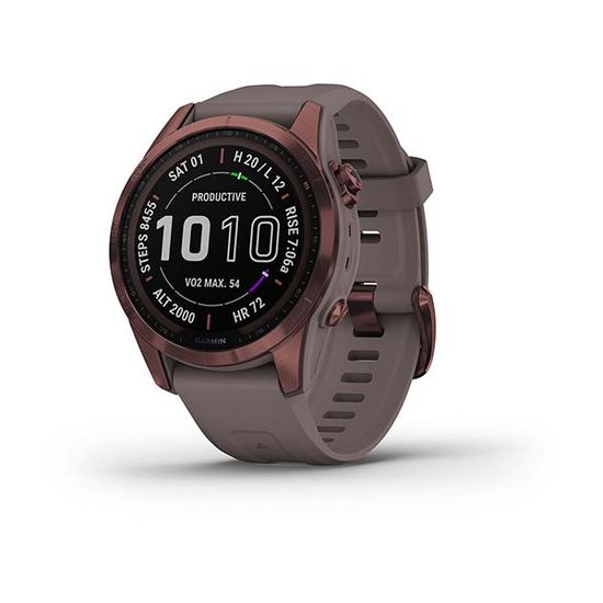 Часы Garmin Fenix 7S Sapphire Solar, титан "бронза", серый силикон 010-02539-29
