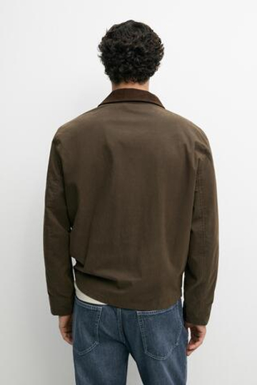 Massimo Dutti Куртка с кожаным воротником, темный хаки