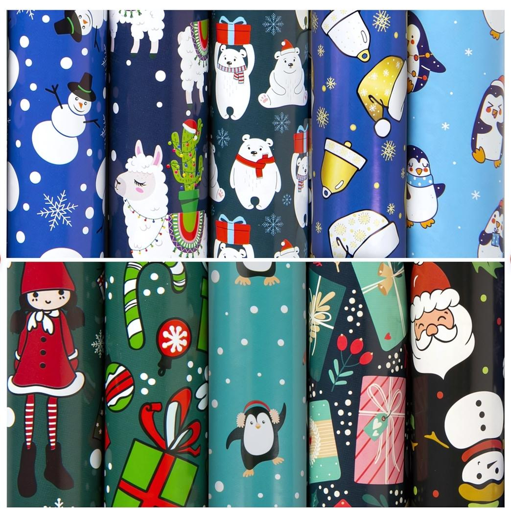 Бумага упаковочная 70x100см. "Snow Fun" 10 дизайнов в ассорт. (Золотая сказка)