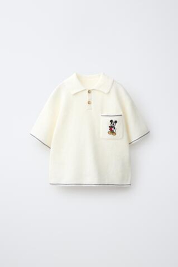 ZARA ПОЛО ВАФЕЛЬНОГО ПЛЕТЕНИЯ С ПРИНТОМ «МИККИ МАУС» © DISNEY, ЭКРЮ