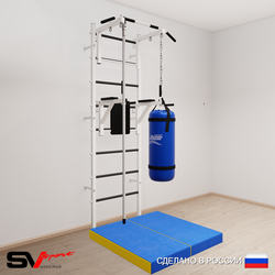 Шведская стенка Sv Sport усиленная 6706 (Турник стандарт/Брусья/Канат/Цепь/Мешок 22кг/Мат 1м)