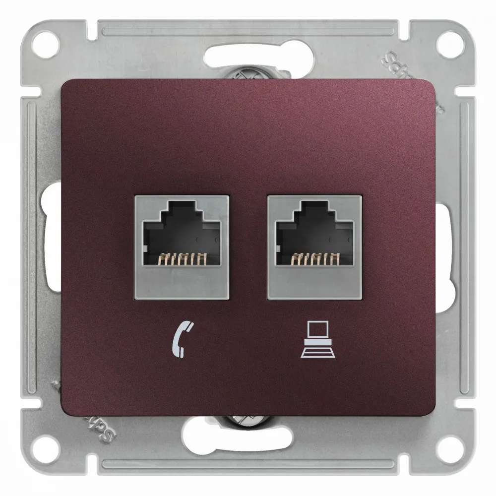 РОЗЕТКА 2-я RJ11+RJ45,кат.5E,БАКЛАЖАН