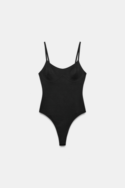 ZARA БОДИ ИЗ СМЕСОВОГО ПОЛИАМИДА, ЧЕРНЫЙ