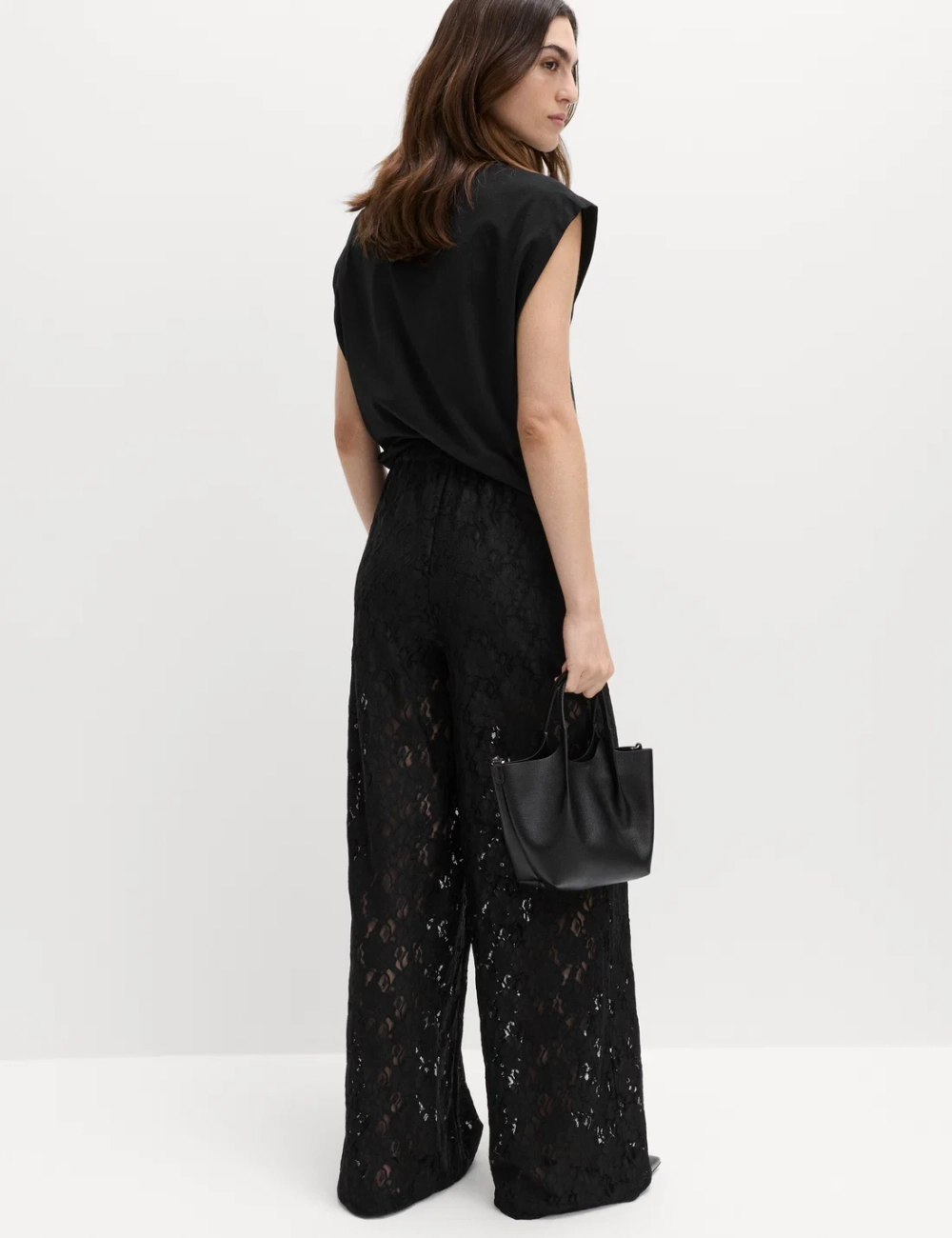 Брюки с широкими штанинами и кружевными деталями - MARKS&SPENCER