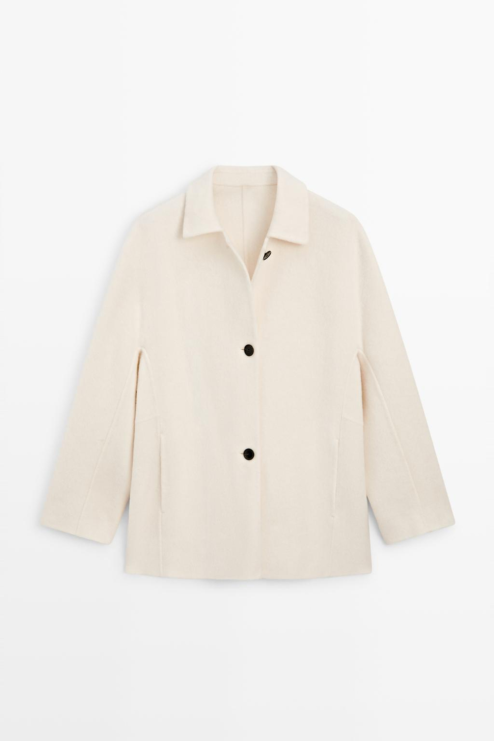 Massimo Dutti Однобортное пальто средней длины из шерстяной смеси, экрю
